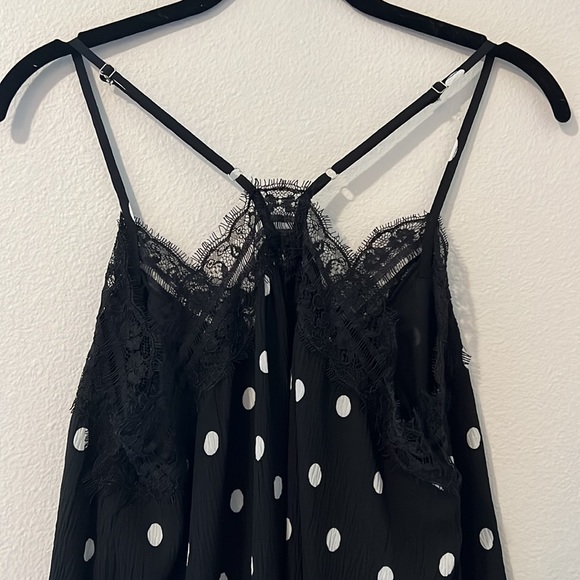 White birch black and white polka dot tank top with lace - Picture 4 of 7